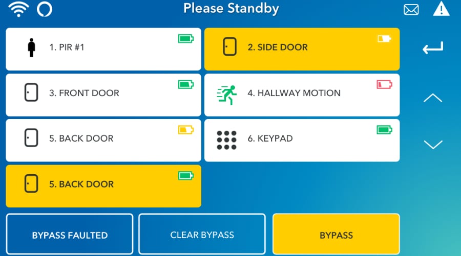 Mansfield security system command screen.